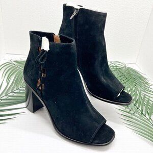 Frye Amy Side Ghillie Black Suede Leather Open Toe Ankle Boots Size 9M NWB